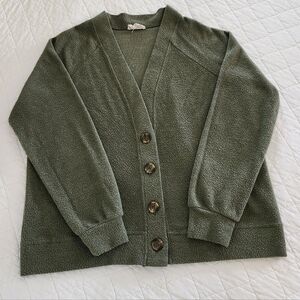 Les Amis Lightly Marled Olive Green Women's Relaxed Cardigan, Size L